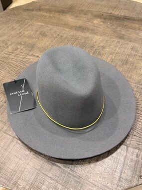 Janessa Leone Gray Felt Fedora with Gold Metal Trim
